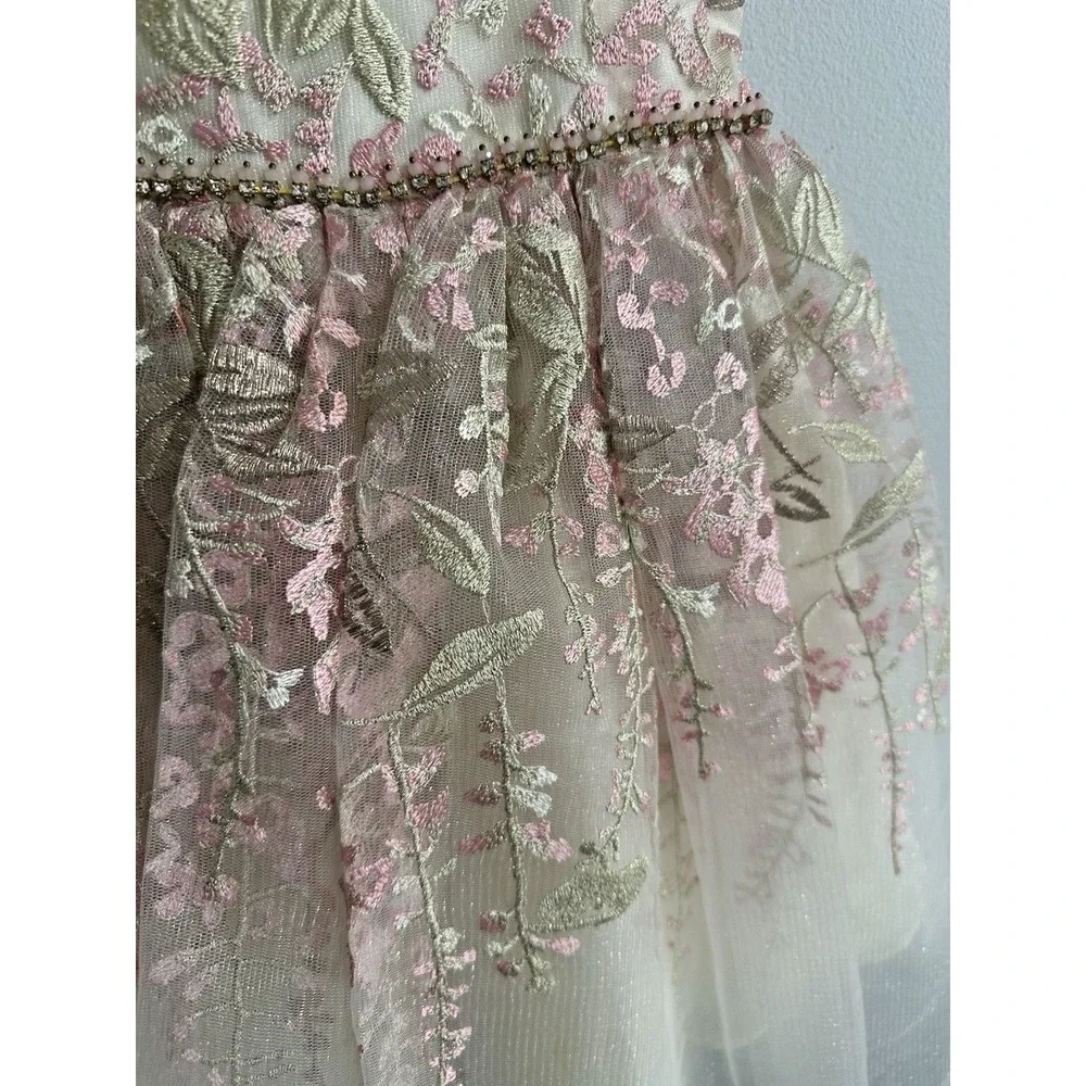 Rare Editions Girls 2T Floral Embroidered Party Dress Wedding Pink Cream Gold